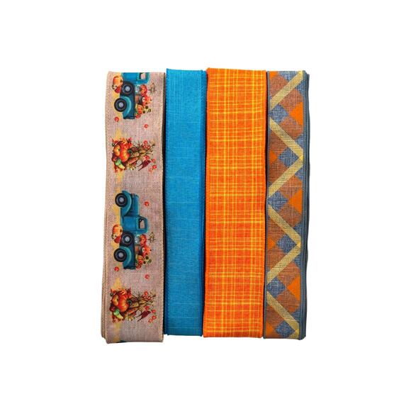 Pumpkin Truck Wreath Making Kit | Blue Truck Pumpkins Sunflowers Sign Ribbon Set - Picture 3 of 5